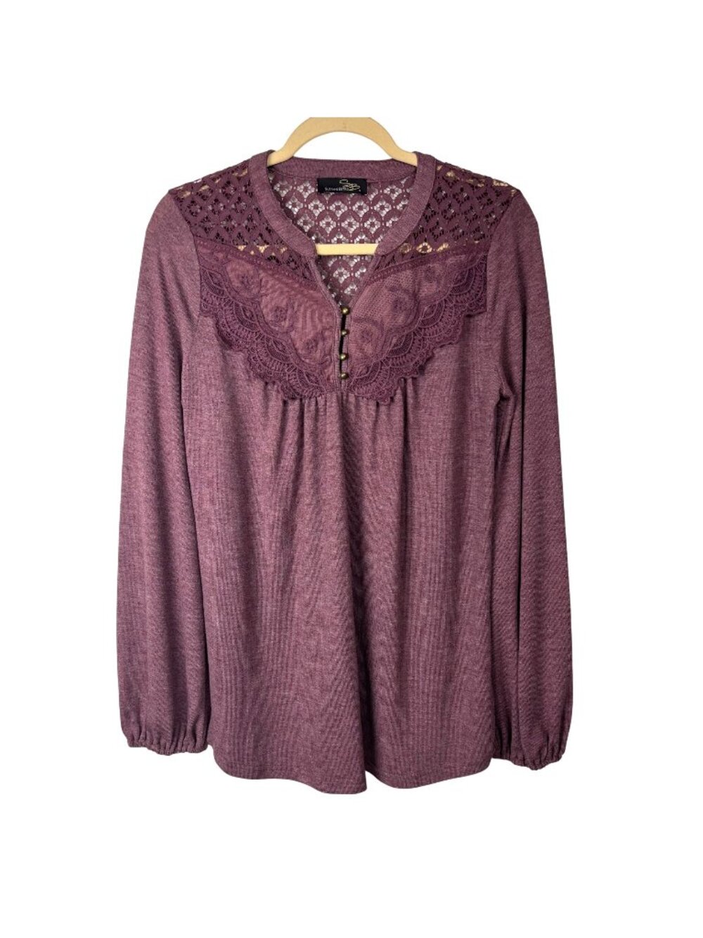 ✨3/$30 Suzanne Betro M Mauve Long Sleeve Peasant Top Lace Crochet Boho